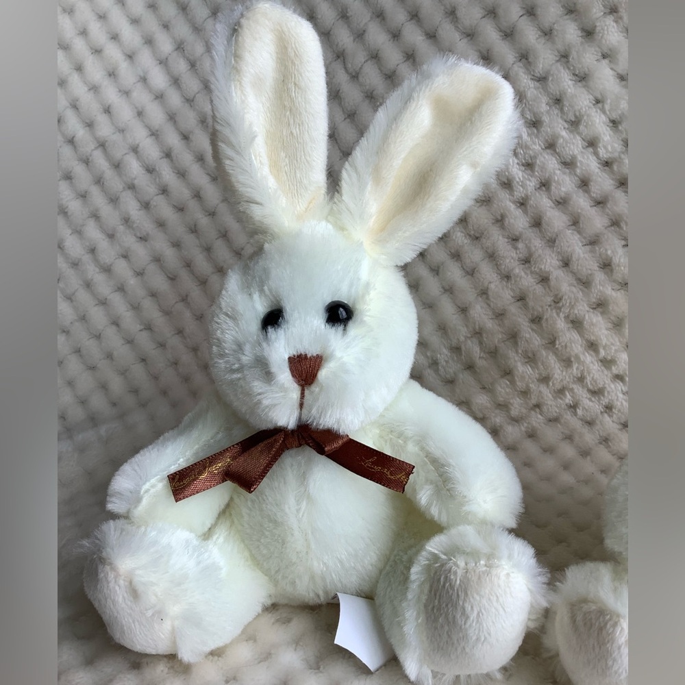 Laura Second Small Plush Bunny Rabbit Stuffed Animal Toy w Brown Neck Bow 🐇